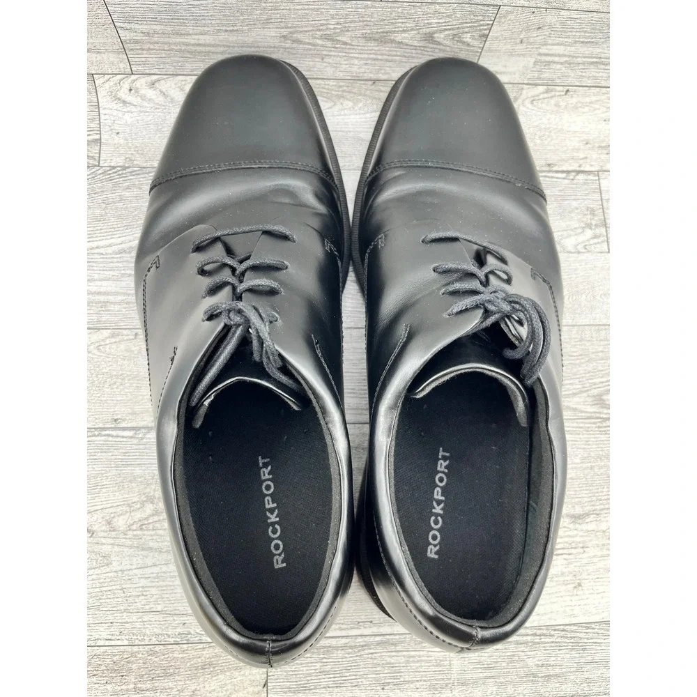 Rockport Men Black Leather Waterproof Cap Toe Oxford‎ Dress Shoes Lace Up Sz 10M
